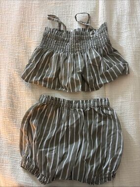 Banana Republic Olive Green & White Striped Girls' Shorts Set